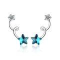 Orecchini a stella in argento con cristalli blu e diamanti su sfondo bianco puro - Stile Spirale Pentagramma / Argento Blu