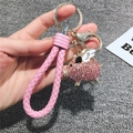 Fliegendes Schwein Schlüsselanhänger mit rosa Kristallen und Lederband - Rosa Schwein + Geflochtene Kordel / Rosa