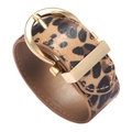 Fashionable leopard print faux leather bracelet with a polished gold metallic buckle - Leopard Print