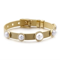 Bracelet en maille dorée avec perles blanches et fermeture à boucle réglable - Or