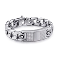 Bracelet gourmette punk pour homme en acier inoxydable avec crâne et zircons étincelants - Argent-Style Crâne Zirconia