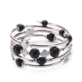 Multi-layer imperial stone wrap bracelet with silver metal and black round beads - Matte Stone Style