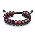Double-layer adjustable bracelet with red tiger eye and black volcanic lava stone beads - Red Tiger Eye Lava Stone (Style 13)