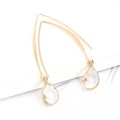 Elegant gold-tone copper hook earrings with clear faceted crystal teardrop pendants - White