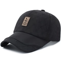 Schwarze gesteppte Baseballkappe für Herren mit braunem Lederpatch für Outdoor-Sportarten - Verstellbar / Schwarz
