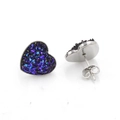 Detailed view of heart-shaped glitter studs with purple accents and butterfly backings - Purple Blue (19)
