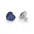 Detail view of heart-shaped blue druzy earrings with polished silver studs and butterfly backs - Dark Blue (30)