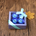 Blue rose soap flower gift box with 4 flowers and bow in a purple window box - 4 Flowers Paper Gift Box (Blue Set)