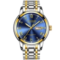 Men's two-tone gold and silver quartz watch with a blue dial and day-date display - Gold Band Blue Dial