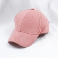 Pink faux suede baseball cap with a classic six-panel design and stitched eyelets - Adjustable 55-59cm / Watermelon red