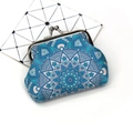 Detailed shot of retro blue mandala print coin purse with vintage silver kiss-lock frame - Ethnic Style 6