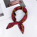 Elegant wine red square silk scarf with yellow chain pattern on white background - Wine Red Vintage Chain