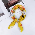 Elegant bright yellow floral print silk square scarf with decorative satin finish - Bright Yellow Elegant Floral