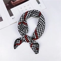 Elegant houndstooth skinny silk scarf with black, white, and red geometric accents - Black White Houndstooth