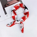 Elegant red square neck scarf with geometric black and white prints in a knotted style - Red Black GOOD Print
