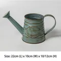 Morandi blue vintage iron watering can planter with Flowers print and rusty edges - Style C