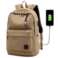Zaino in tela kaki scuro con porta di ricarica USB integrata e design multitasche - Cachi