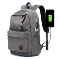 Zaino in tela grigia con porta di ricarica USB esterna e jack per cuffie integrato - Grigio