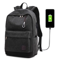 Zaino in tela nera per viaggio e scuola con porta di ricarica USB per lo smartphone - Nero