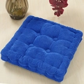 Thick navy blue square corduroy seat cushion with 9-hole quilted design on wooden table - Sapphire Blue (Square)