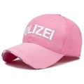 Pink cotton baseball cap with 3D Polizei embroidery and woven brim ribbon detail - Embroidered Text Pink (POLIZEI)