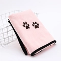 Serviette rose en microfibre pour animaux avec broderie de patte et bord noir - Rose / 50cm*90cm