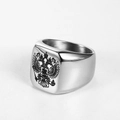 Mens stainless steel signet ring featuring the Russian double-headed eagle emblem in silver - Silver Russian Coat of Arms