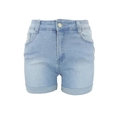 Pantaloncini di jeans a vita alta lavaggio blu chiaro con orli arrotolati e vestibilità slim - S / Azzurro
