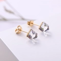 Elegant 18K gold-plated earrings with square-cut clear crystals and four-prong setting - Clear Crystal/Gold