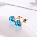 Minimalist square sea blue crystal stud earrings with gold-tone titanium posts - Blue Crystal/Gold