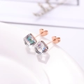 Sparkling crystal cube stud earrings in rose gold finish with clear square charms - Clear Crystal/Rose Gold