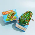 Classic green clockwork wind-up tin frog toy with colorful patterns and blue packaging - H-01 Large Frog