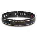 Men's two-tone black and gold stainless steel magnetic health bracelet with link design - Men's Black Gold