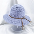 Lavender lace hollow straw sun hat with decorative ribbon and elegant vacation style - M (56-58cm) / Lavender