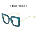 Stilvolle quadratische Übergröße-Brille in blau-grünem Rahmen mit Perlen-Bügeln - Blauer Rahmen