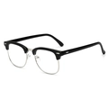 Occhiali clubmaster classici semicerchiati con montatura in metallo nero e argento - Nero opaco