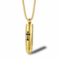 Golden stainless steel bullet pendant necklace with cross engraving for men and women - Gold Pendant Black Cross (No Chain)