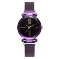 Women's purple starry sky watch with magnetic Milanese mesh strap and rose gold numerals - Purple