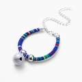 Blaues gewebtes Katzenhalsband im japanischen Stil mit bunten Streifen und Glocke - Ethno-Dunkelblau
