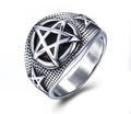 Retro punk style men's wide band ring in silver steel with a vintage pentagram design - US 7 / Steel