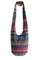 Ethnic bohemian printed hobo bag with colorful geometric patterns and wide shoulder strap - Dark Gray