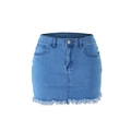Gonna di jeans blu vintage da donna con orlo a frange e design a cinque tasche - S / Azzurro