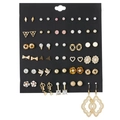 Detailed set of 30 pairs of gold and silver stud earrings with pearls and rhinestones - Gold Hollow Floral Style (E0189)