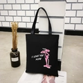 Bolso tote de lona negra con estampado de la Pantera Rosa e ilustración I Love You More - I LOVE Pantera Rosa Negro