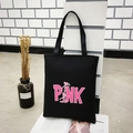 Bolso tote de lona negra con texto rosa y personaje de pantera de dibujos animados - PINK Pantera Rosa Negro