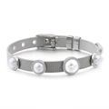 Silbernes Milanaise-Armband aus Titanstahl mit fünf Perlen und verstellbarem Verschluss - Silber