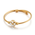 Elegant gold clover bangle with white shell hearts and sparkling crystals for women - Gold (KB106704-K)