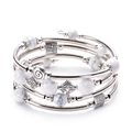 Multi-layer wrap bracelet with white marble beads and engraved geometric metal charms - Natural White Turquoise Style