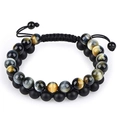 Double-layer braided bracelet with matte black lava and tiger eye stones - Blue Tiger Eye Matte Black Stone (Style 14)