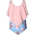 Zweiteiliger Mädchen-Badeanzug mit rosa Rüschentop und blauer Hose mit Blumenmuster - 152 / Rosa Top + Blumiges Unterteil